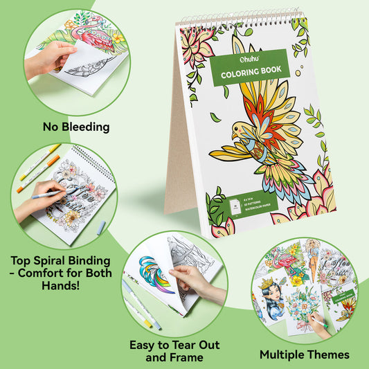 Ohuhu Pupe B 40 Paper-friendly (No Peeling) Markers& Coloring Book Set