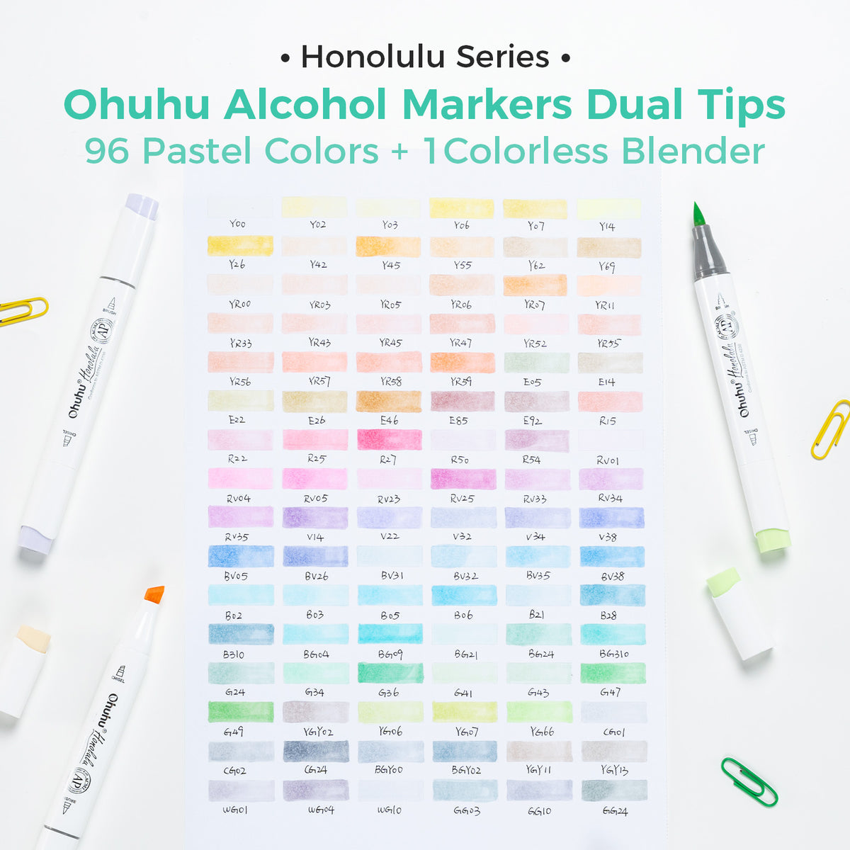 Ohuhu Honolulu 96 Pastel Colors Alcohol Art Markers - Sweetness & Blossoming (New Color Codes)