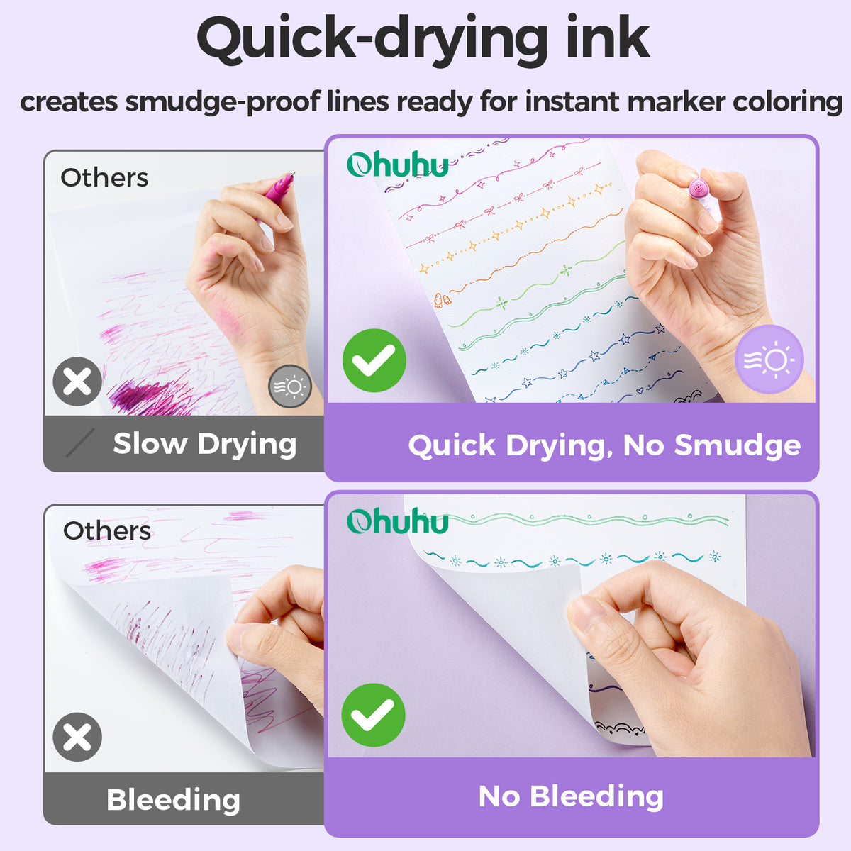 Ohuhu Colored Fineliner & Brush Pens, 12 Colors