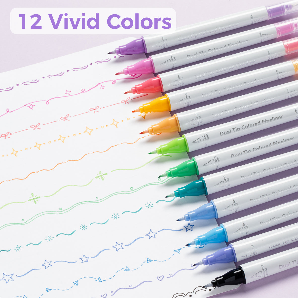 Ohuhu Colored Fineliner & Brush Pens, 12 Colors