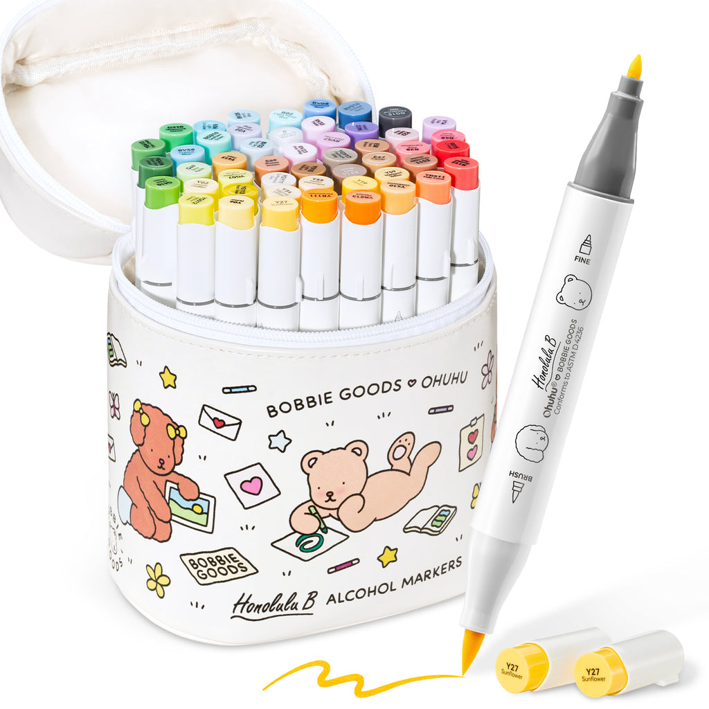 Ohuhu x Bobbie Goods Honolulu B 48 Colors Dual Tips Alcohol Art Markers, Brush & Fine