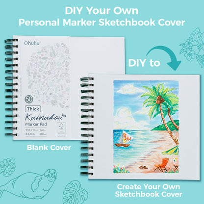 Ohuhu Heavyweight Bleedproof Double-Sided Marker Pad, Spiral-Bound - Kamakou