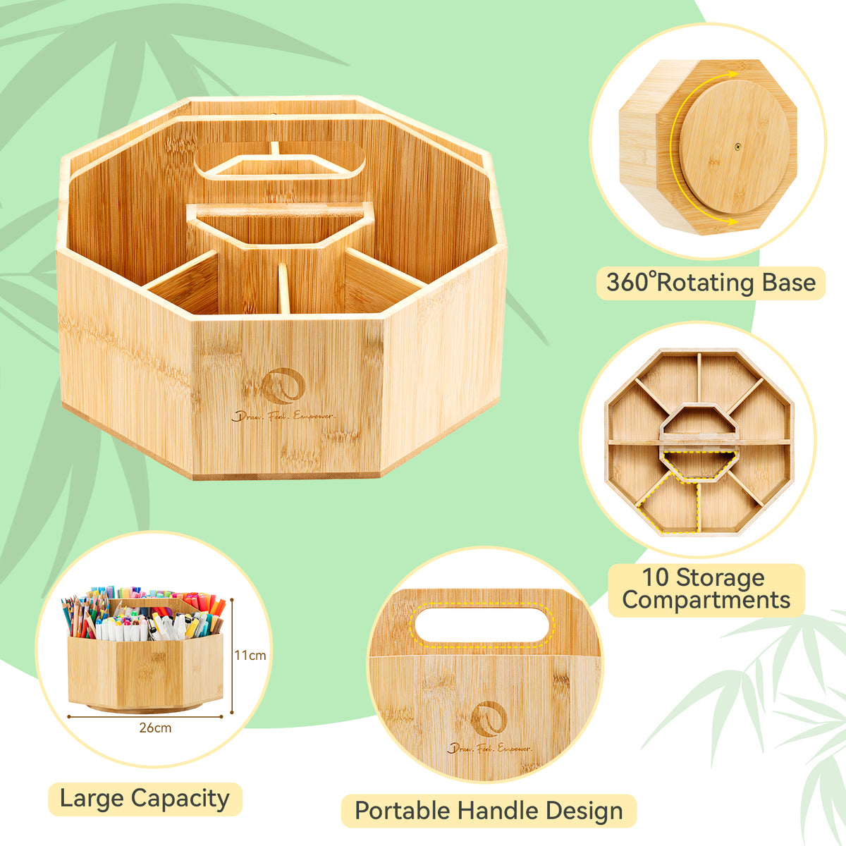 Ohuhu 360° Bamboo Rotating Marker Organizer