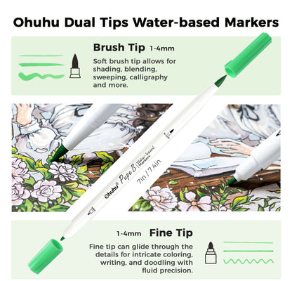 Ohuhu Pupe B 40 Paper-friendly (No Peeling)  Markers＆ Coloring Book Set