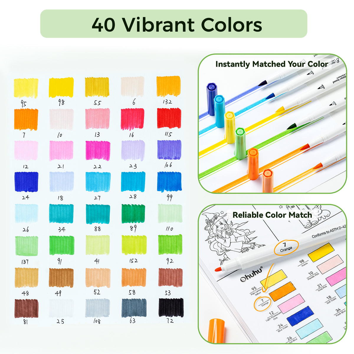 Ohuhu Pupe B 40 Paper-friendly (No Peeling)  Markers＆ Coloring Book Set