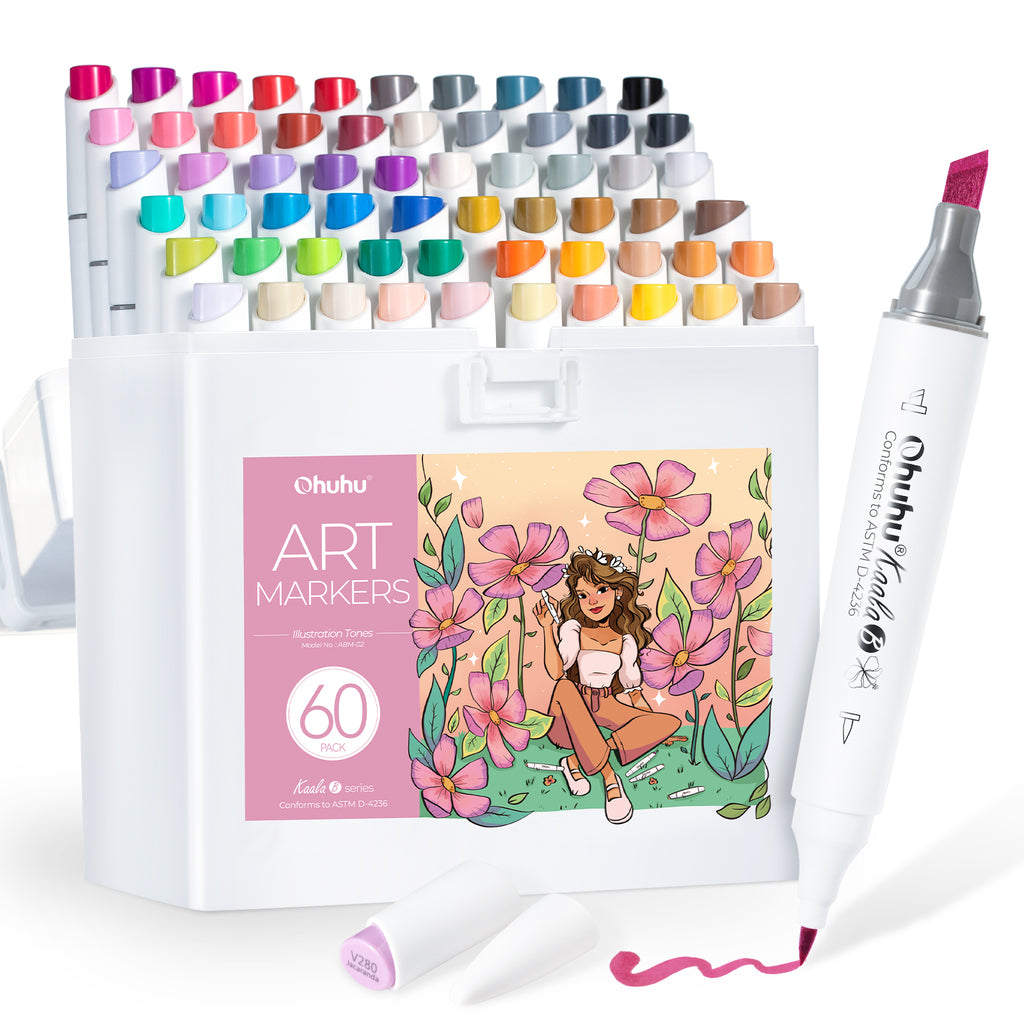 Ohuhu Kaala B Dual Tips Alcohol Art Markers, Slim Broad & Mini Brush
