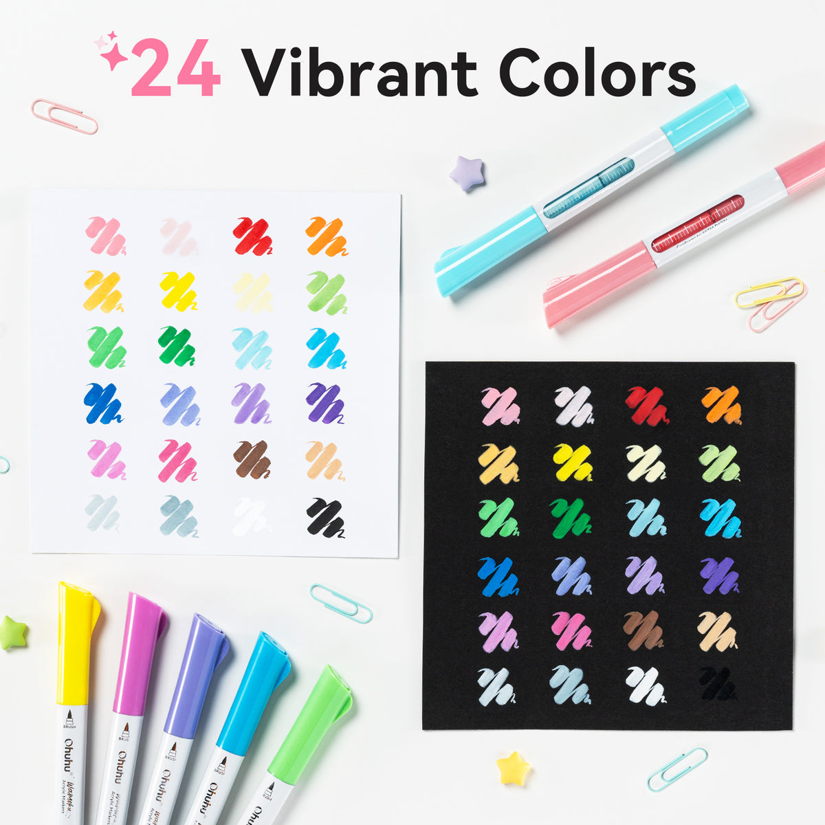 Ohuhu 24 Colors Brush & Bullet Automatic Ink Control Acrylic Markers - Waimoku