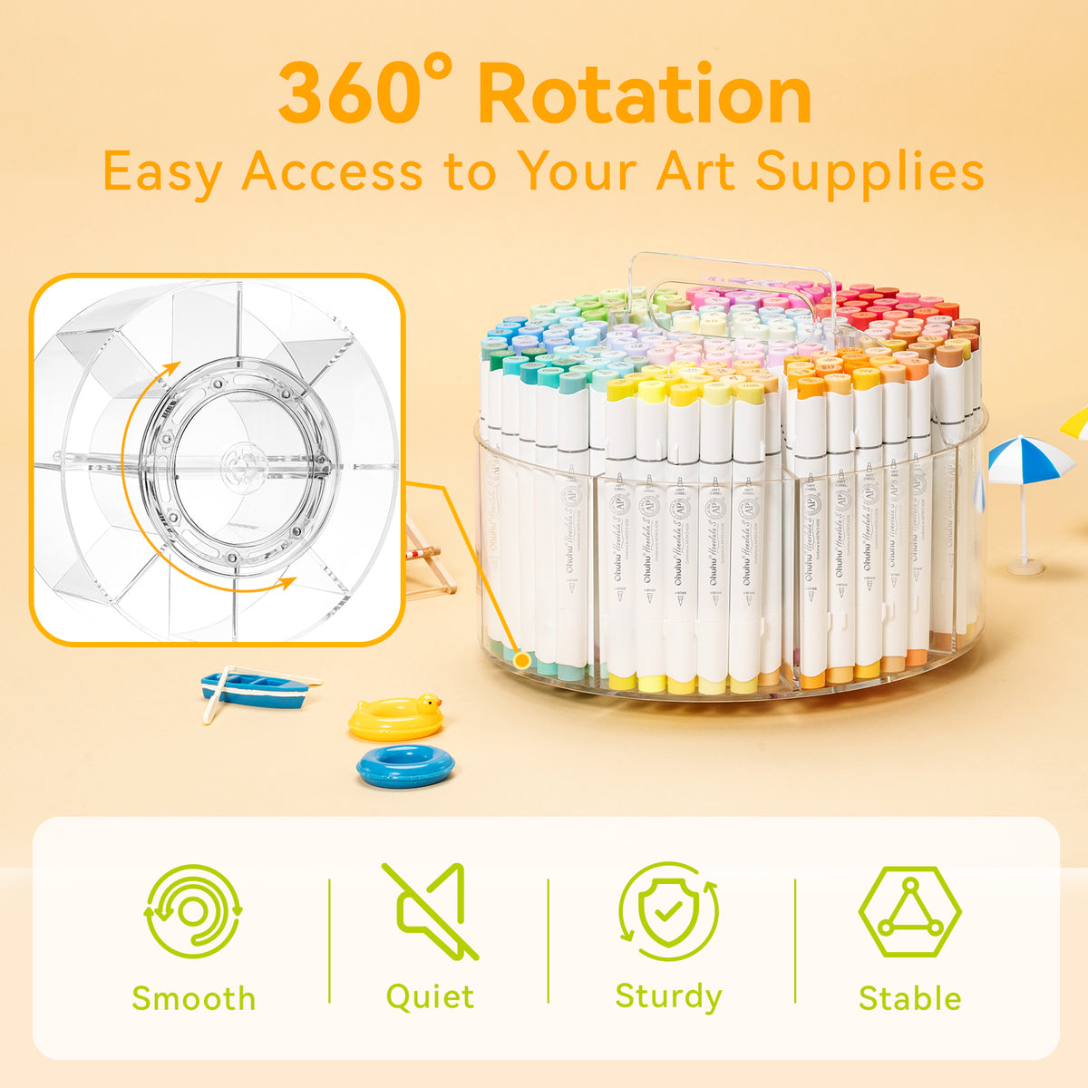 Ohuhu 360° Rotating Clear Acrylic Marker Organizer