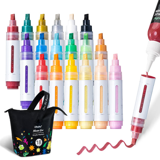 Ohuhu Acrylic Paint Markers 18 Colors Reversible Tip Jumbo Chisel ＆ Round- Mauna Kea