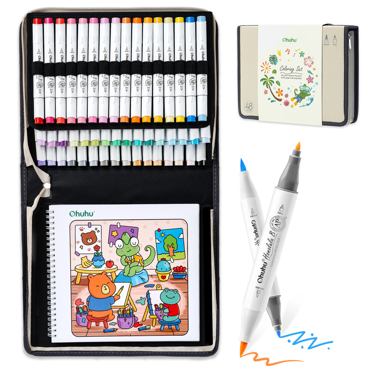 Ohuhu Honolulu B 48 Colors Alcohol Markers with Coloring Book