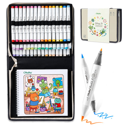 Ohuhu Honolulu B 48 Colors Alcohol Markers with Coloring Book