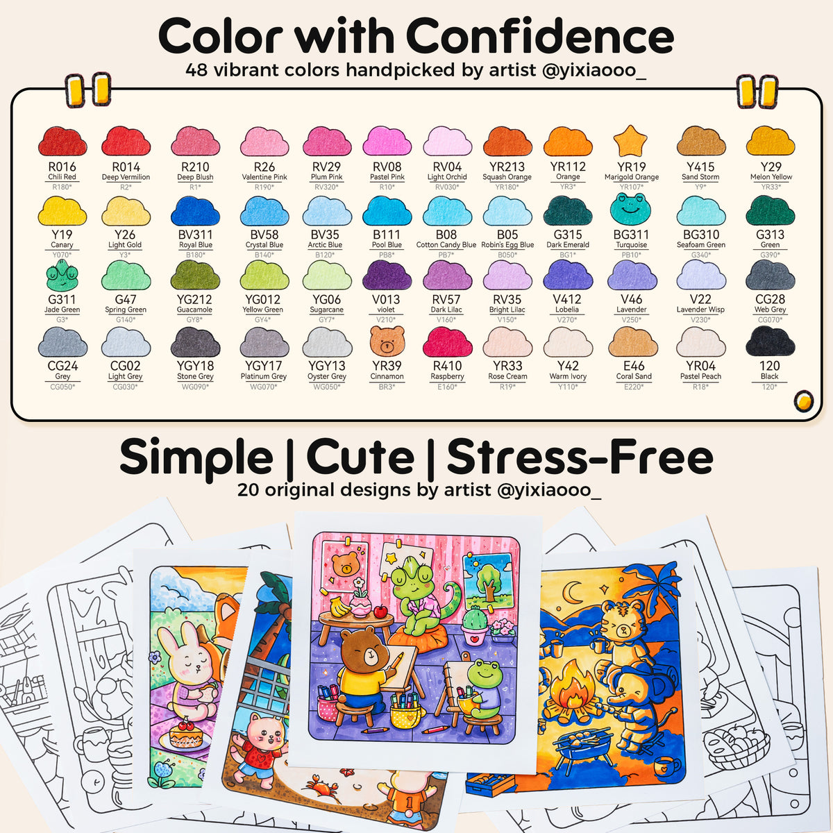 Ohuhu Honolulu B 48 Colors Alcohol Markers with Coloring Book