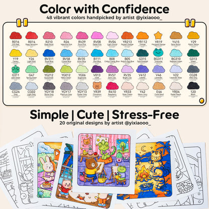 Ohuhu Honolulu B 48 Colors Alcohol Markers with Coloring Book
