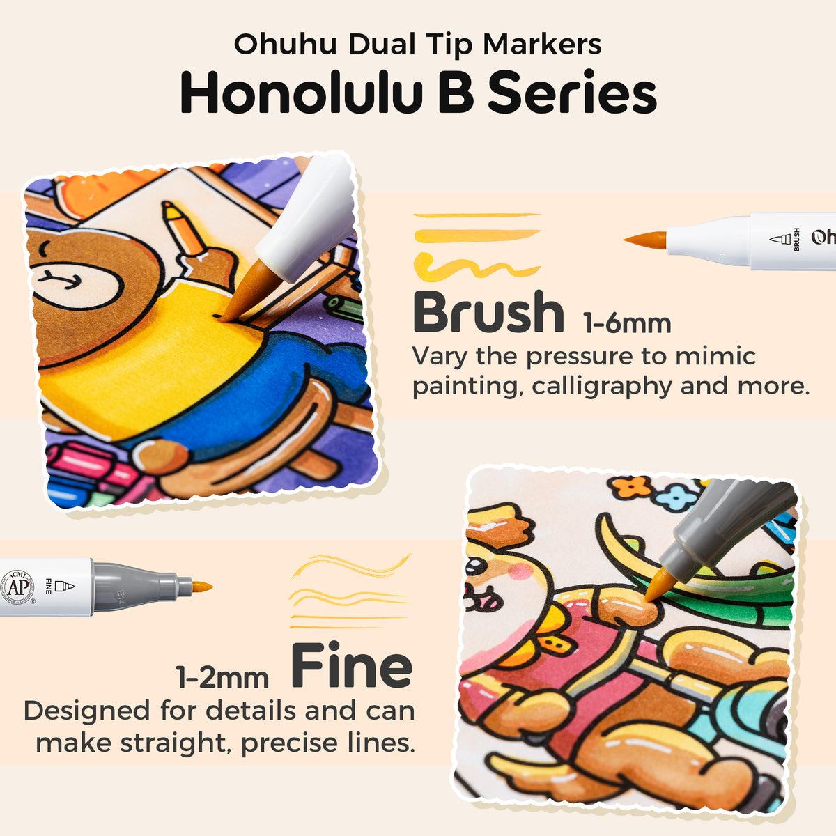 Ohuhu Honolulu B 48 Colors Alcohol Markers with Coloring Book