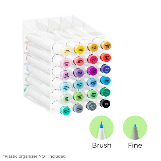 Ohuhu Honolulu 24 Basic Colors Dual Tips Alcohol Art Markers (New Color Codes)