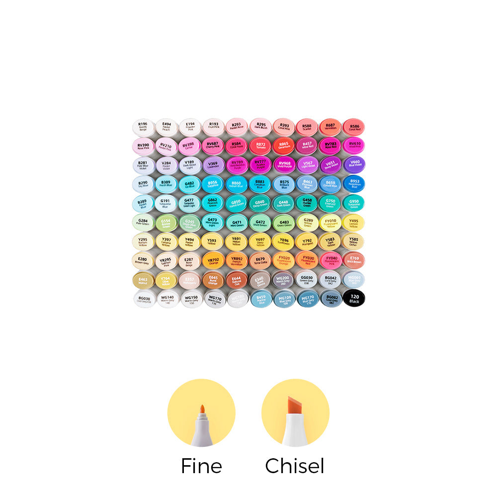Ohuhu Oahu 100 Colors Dual Tips Alcohol Art Markers, Fine & Chisel