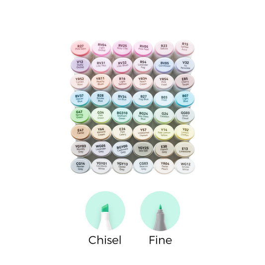 Ohuhu Oahu 48 Pastel Colors Dual Tips Alcohol Art Markers, Fine & Chisel (New Color Codes)