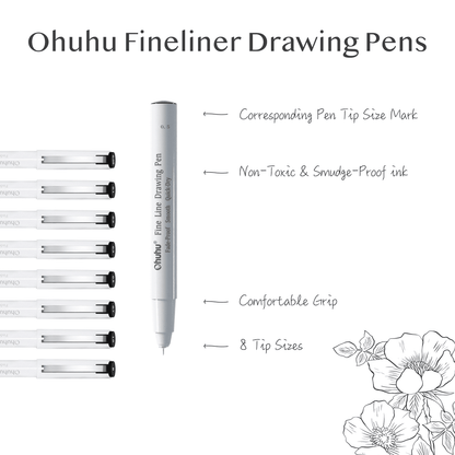 Ohuhu Fineliner Drawing Pen, 8 Pack