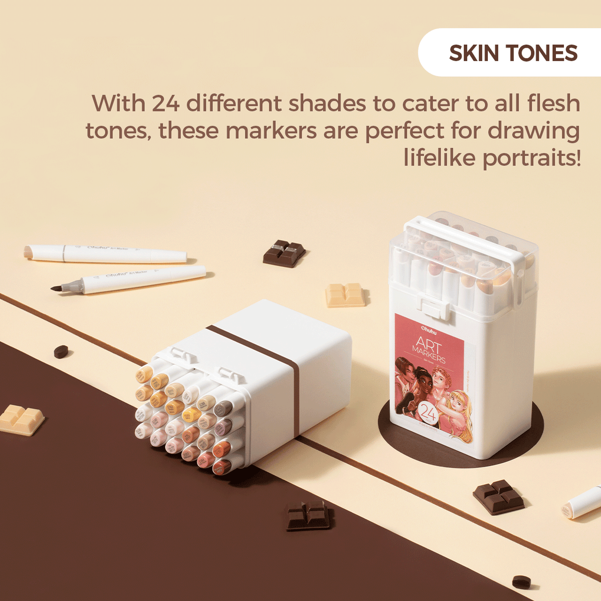 Ohuhu Kaala Five Tones Slim Broad and Fine Dual Tips Alcohol Art Markers