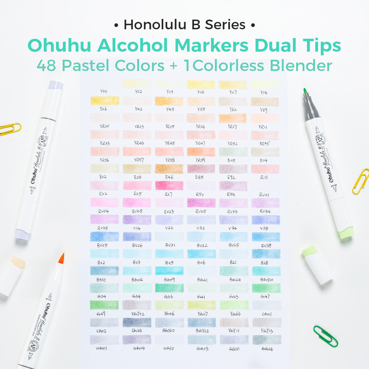 Ohuhu Honolulu 96 Pastel Colors Alcohol Art Markers - Sweetness & Blossoming (New Color Codes)