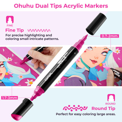 Ohuhu Dual Nib Waterproof Acrylic Pen 30 / 60 / 90 Colors - Kakaako