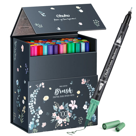 Ohuhu Maui 100 Colors Dual Tips Water Based Art Markers, Brush & Fineliner