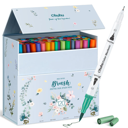 Ohuhu Maui 120 Colors Dual Tips Water Based Art Markers, Brush & Fineliner