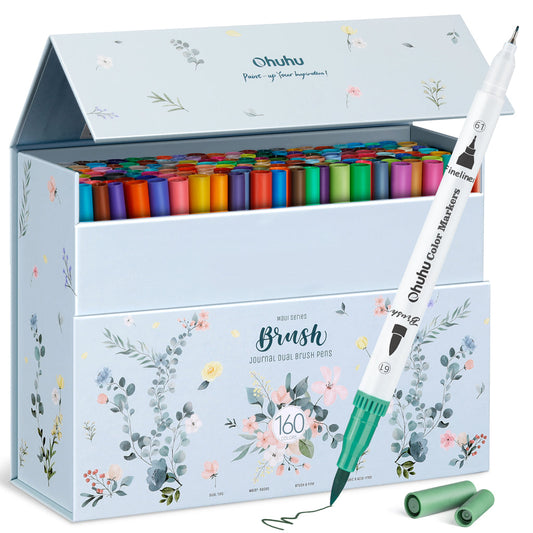 Ohuhu Maui 160 Colors Dual Tips Water Based Art Markers, Brush & Fineliner