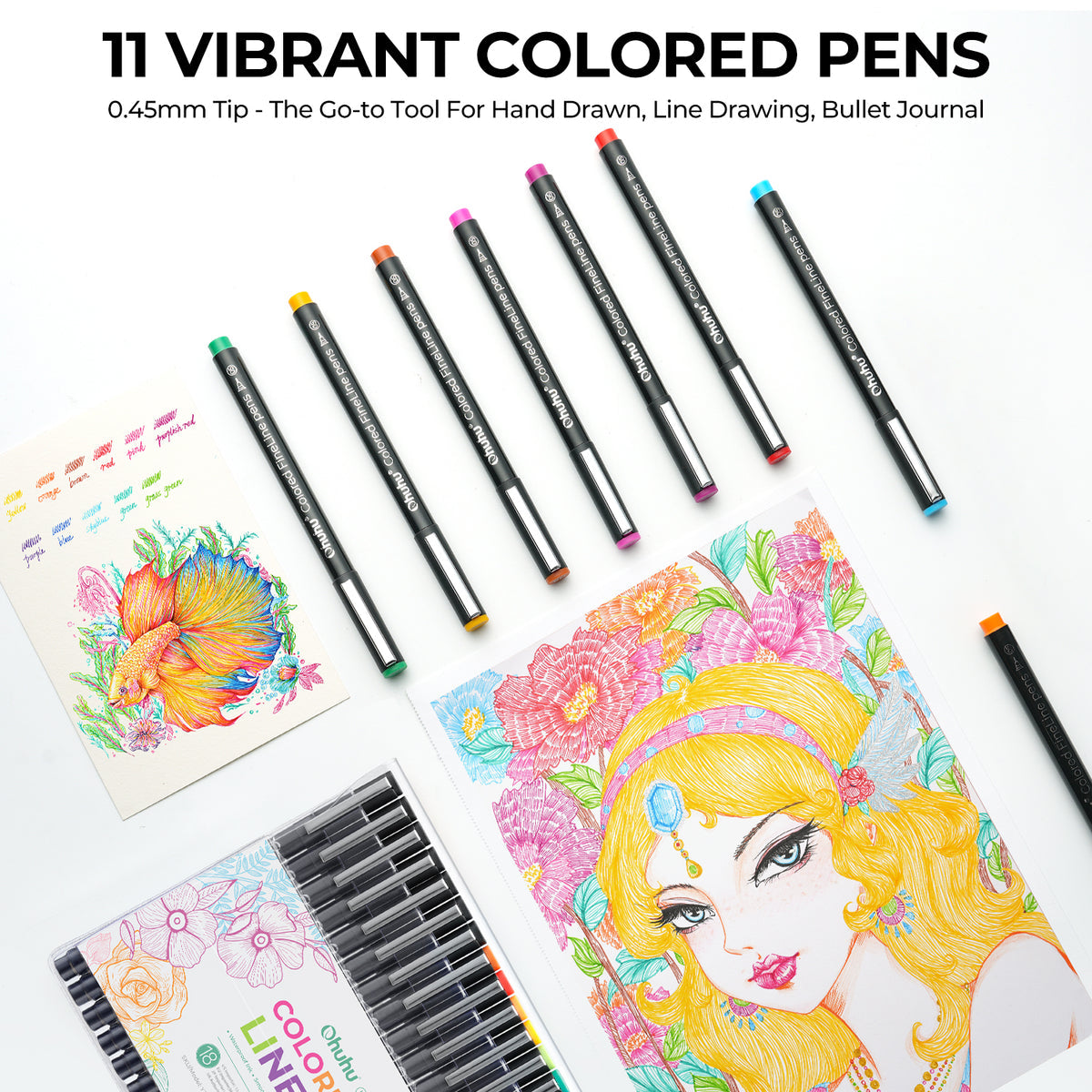 Ohuhu Hana Highway Fineliner Drawing Pens,18 Pack