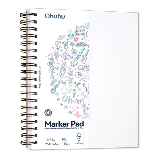 Ohuhu Bleedproof Double-Sided Marker Pad, Spiral-Bound