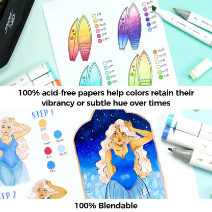 Ohuhu Bleedproof Double-Sided Marker Pad, Glue-Bound