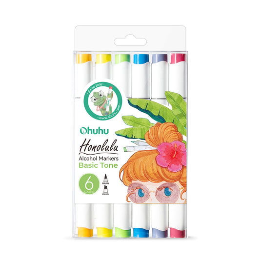 Ohuhu Honolulu 6 Colors Dual Tips Alcohol Art Markers (New Color Codes)
