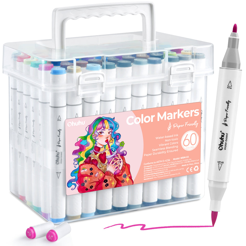 Ohuhu Paper-friendly (No Peeling) Markers Water-based 60 Colors